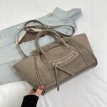 Fashion Suede Shoulder Bags for Women Elegant Handheld Purse with Fine Stitching Versatile for Daily Use Office and Travel (New)
