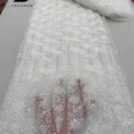 Latest African Sequins Beads Lace Fabric 2025 High Quality Lace Material French Nigerian Bead Lace Fabrics For Women Party X2043 (New)