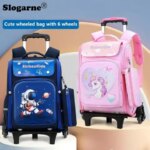 Childrens Trolley Backpack 6 Wheels Waterproof Spine Protection Schoolbag Students Large Capacity Backpack Girls Boys Book Bags (New)