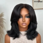 Black Layered Lace Wigs Short Bob Straight Lace Front Wig With Curtain Bangs 13x4 HD Pre Plucked Glueless Synthetic Cosplay (New)