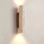 Wabi Sabi Stone Wall Lamp Japanese Travertine LED Sconce for Living Room & Bedroom Yellow Up Down Bedside Stair Light (New)