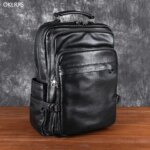 Leather Double Shoulder Baotou Layer Cowhide Backpack Mens Business Computer Bag New Leisure All-Match Travel Schoolbag (New)