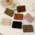 New Solid Color Women Wallets PU Leather Purses Card Holders Small Portable Coin Purse Large Capacity Wrinkled Money Bag (New)