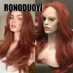RONGDUOYI Copper Red Natural Wave Lace Wig Reddish Body Wave Synthetic Hair Lace Frontal Wigs Daily Makeup Use Women Fashion Wig (New)