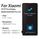 639'' Super Amoled Display Xiaomi Mi 9T Mi9T Pro LCD Display Touch Screen Digitizer Assembly Redmi K20 K20 Pro LCD (New)