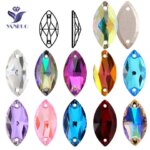 YANRUO Navette 6A Top Grade Horse Eyes Luxury Glitter Neon Stones Sewing Crystals Flat Back Strass Glass Rhinestones For Dress (New)