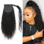 Kinky Curly Virgin Raw Human Hair Ponytail Extension Wrap around Hairpiece Straight Curly Clip-In for Women Hair Ponytails (New)