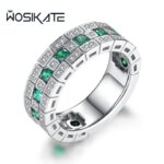 WOSIKATE Trendy Domineering Emerald Mens Ring With 925 Silver Plated Fashion Jewellery Business Ring For Men (New)