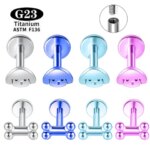 Implant Grade ASTM F136 Titanium Anodizing Labret Ear Lip Stud Nose earrings Internally Threaded 16G Piercing jewelry (New)