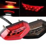 DRL Motorcycle Rear Brake Tail Lights 2 In 1 LED Taillights Smoke Red Lens License Plate Lamps for Moto ATV UTV 12V Universal (New)
