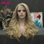 Imstyle Tinsel Blonde Wig Synthetic Lace Front Wig Highlight White Long Wavy Hair For Women Cosplay Wigs (New)