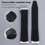 22mm-12mm Curved End Metal Link FKM Fluororubber Watchband Fit for Tudor Black Bay GMT Pelagos Black Blue Convex Watch Starp (New)