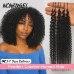 WOWANGEL Invisible Knots Feather Crochet Human Hair Deep Wave Burmese Curly Pre-Looped Afro Kinky Curly Braiding Hair Extensions (New)