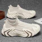Men Slip-On Knit Sock Sneakers Summer Breathable Loafers Non Slip Rugged Thick Sole Outdoor Trekking Daily Walking Sports Shoes (New)