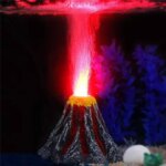 Resin Aquarium Decorations Air Stone Bubbler Volcano Shape Ornament Kit Set with Red LED Spotlight for Betta Aquarium Fish Tank (New)