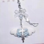 Cute Pink Blue Bow Wings Mobile Phone Chain Hanging Charm Women Girls Bag Pendant Accessories Keyring Car Key Chain Decoration (New)