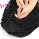 Premium Human Hair Wig Afro Curly Drawstring Ponytail Hair 3C-4A Drawstring Tail Natural Color Adjustable for Multiple Occasions (New)