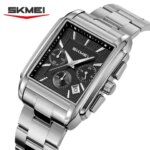 SKMEI 2339 Quartz Luxury Business Square Watches Mens Waterproof Date Time Fashion Genuine Leather Strap Stopwatch Wristwatch (New)
