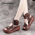 Womens Sandals Summer 2024 Mid Heeled Wedges Shoes for Women Retro Leather Gladiator Sandals Platform Rome Sandalias De Mujer (New)