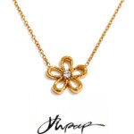 Yhpup Stainless Steel Flower Pendant Necklace Metal PVD Plated Golden Popular Collar Jewelry Waterproof (New)