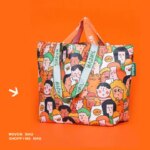 PE Woven Waterproof Shopping Bag Cartoon Shoulder Bag Reusable Portable Handbag Environmentally Friendly Bag For Grocery Foods (New)