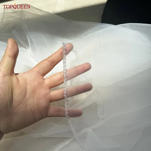 S374b68df1dc94687976e0d56b029e81ek_480x480q75 TOPQUEEN V237 Elegant Crystal Beaded Edge Wedding Veil Single Layer Wedding Accessories Velos Cristianos De Iglesia Customizable (New) - Image 1