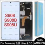 AMOLED 68 Screen Samsung S22 Ultra S908 S908B S908U S908N S908W S22Ultra 5G LCD Display Touch Screen Digitizer Replacement (New)
