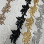 5 yards lace width 12cm Sequin Beaded Leaf Embroidery Lace Applique Wedding Dress Accessories (New)