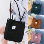 New Corduroy Shoulder Bag for Women Cotton Cloth Versatile Handbag Solid Color Eco Shopping Bag 2023 Ladies Reusable Totes Bags (New)