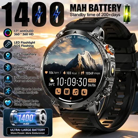 S39775abf01ae4fa5880e0dda32ab69a3L_480x480 2026 Men Smart Watch 1400mAh Battery 1.7" HD Bluetooth Call 10ATM Waterproof Heart Rate Fitness Trackr Rugged Sport Smartwatch (New) - Image 1