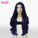 Imstyle Synthetic Lace Front Wig Blue Black Mixed Long Wig Natural Wavy Wigs For Women Heat Resistant Fiber Cosplay Wig (New)