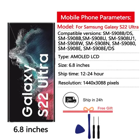 S3b53ef8d42464d06bd88cbceff7d0ceel_480x480q75 6.8"NEW AMOLED Display For Samsung Galaxy S22 Ultra 5G LCD Display Touch Screen Digitizer Assembly For Samsung S22 Ultra Display (New) - Image 1