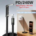 240W PD Fast Charging Foldable Phone Holder Data Cable 1.5m Charging Type C Line iPhone 17 16 15 Macbook Samsung Xiaomi OPPO Bangladesh (New)
