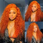 Deep Wave Orange Ginger Honey Blonde Color Synthetic 13X4 Lace Front Wig For Women Preplucked Bleach Knots Soft Cosplay Daily (New)
