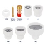 8pcs #10 #12 #14 #16 #24 White Ceramic Nozzle Alumina Cups Stubby Collet Body Gas Lens Kit Torche WP9/17/18/20/25/26 TIG Welding (New)