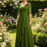 Elegant Ruffle Mother of the Bride Dresses for Women 2026 Chiffon A-Line Lace Applique Formal Evening Party Gowns (New)