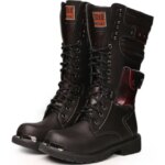 Men Knee High Leather Boots Winter Male Motorcycle Boots Gothic Punk Shoes Mens Outdoor Military Casual Tooling Boots Man (New)