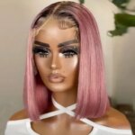 Ombre Pink Bob Wig Straight Lace Front Human Hair Wigs For Women Short Bob Transparent Lace Wig Bleached Knots Pre Plucked (New)