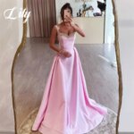Lily Elegant Pink Party Dress Stain Sweetheart Prom Dresses Spaghetti Strap Pleats A-Line Occasion Dress with Crystal Customized (New)