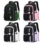 Casual Nylon Fabric School Bag Large Capacity Love Pattern Backpack Waterproof Zipper Closure Bookbags Daily Use (New)