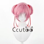 Anime Doki Doki Literature Club Natsuki Cosplay Wig with Red Ribbon Halloween Carnival Party Props Synthetic Hair (New)