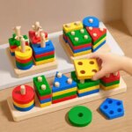 Montessori Toy Wooden Building Blocks Early Learning Educational Toys Color Shape Match Kids Puzzle Toys For Children Boys Girls (New)
