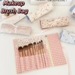 Convenient Makeup Brush Bag Large Capacity Floral Pattern Cosmetic Storage Bag Beauty Tool Pink Makeup Brush Organizer Travel (New)