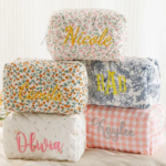 Personalized Floral Embroidered Makeup Bag Large Capacity Cosmetic Bag Bridesmaid Gifts Mothers Day Gift Makeup Organizer Bag (New)