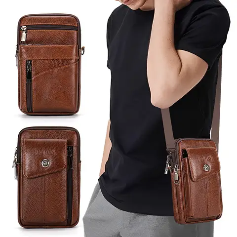 S3ffb65c13b1b4345a4ccd875130c9198A_480x480q75 Ulefone Armor 34 Pro 33 30 27 20T Pro Genuine Leather Vertical Style Outdoor Casual Men's Phone Waist Bag Fashionable Travel (New) - Image 1