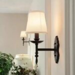 American Black Iron Wall Lamp Retro Living Room Bedroom Bedside Hotel European Countryside Study E14 Fabric Wall Light Sconce (New)