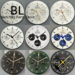 BLIGER 31.5mm Blue White Green Chronograph Moon Watch Dial Hand Set With Green Luminous Fit VK63 Quartz Movement Watch Parts (New)