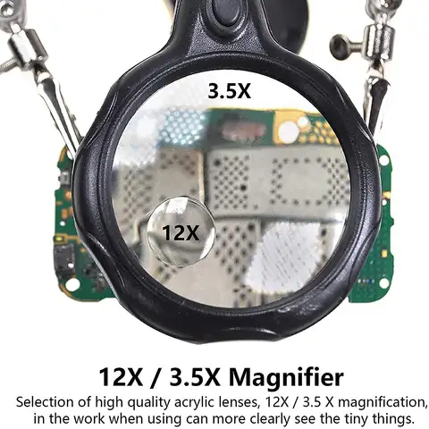 S43d531d1ab424d49a4015e91fc823941Y_480x480q75 Helping Hs Soldering Station 35X 12X Magnifying Glass LED Lighted Magnifier with Auxiliary Clips Alligator Clamp Repair Tool (New) - Image 1