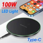 Wireless 100W Charger Pad LED Light Chargers iPhone 17 16 15 14 13 12 Pro Max Samsung S25 S24 Xiaomi Fast Charging Station Bangladesh (New)