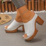 Women Sandals Open-Toe High-Heel Slippers Summer Fashion Outdoor Wear Sandals Slip-On Big Size Shoes Women (New)